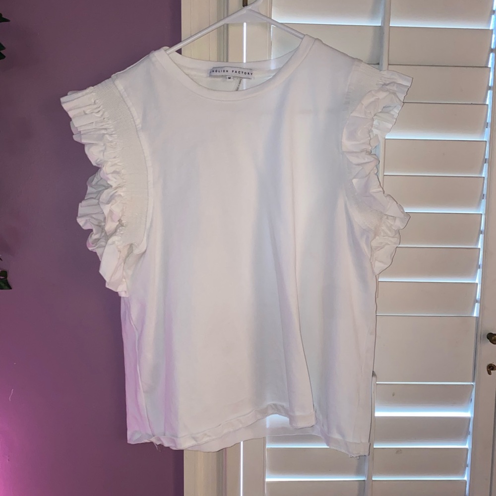 english factory white ruffle sleeve top